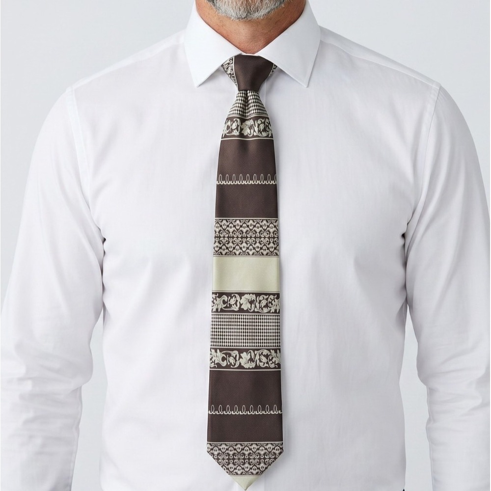 Daniel Ellissa Brown Beige Stripe Pattern Wide Tie Classic Mens Necktie